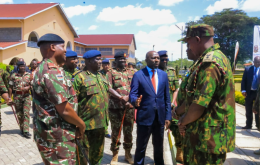 A file image of Interior CS Kipchumba Murkomen addressing police officers.